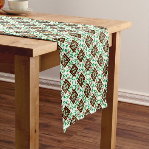 Vintage Red Green White Barcelona Floral Short Table Runner