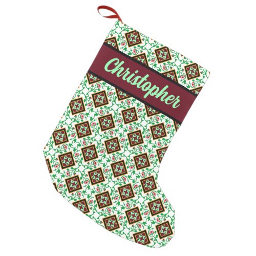 Vintage Red Green White Barcelona Floral Small Christmas Stocking