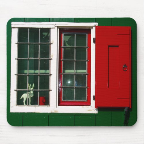 Vintage Red Green White Dutch Window Folklore Mouse Pad