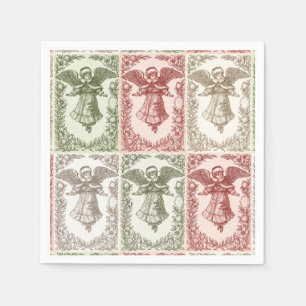 Vintage red green white floral Victorian angel Napkins