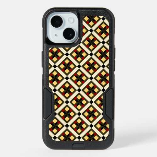 Vintage Red Green Yellow Barcelona Checker Art iPhone 15 Case