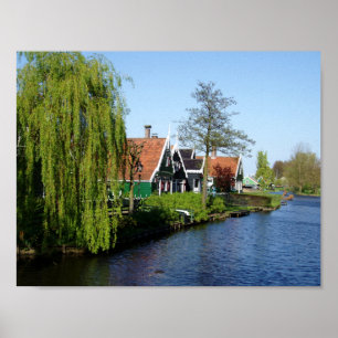 Vintage Red Green Zaanse Schans Dutch Timber House Poster