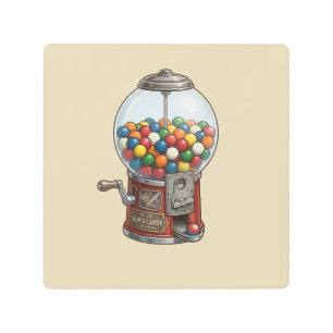 Vintage Red Gumball Machine and Colorful Candies Metal Print