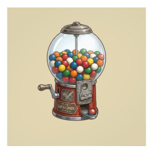 Vintage Red Gumball Machine and Colorful Candies Photo Print