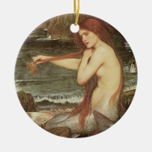 VINTAGE RED HAIRED MERMAID PORTRAIT CERAMIC ORNAMENT