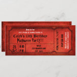 Vintage Red Halloween Birthday Party Ticket Invitation<br><div class="desc">Customize the front and the back.</div>