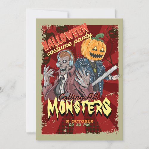 Vintage Red Halloween Costume Party Invitation