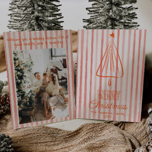 Vintage Red Hand Drawn Christmas Abstract Tree Holiday Card