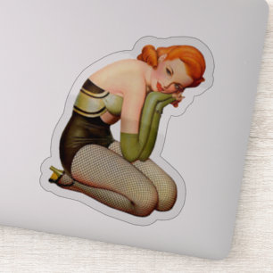 Vintage Red Head Pin-up with fishnet stockings Sticker