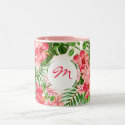 Vintage Red Hibiscus pattern Monogram Mug