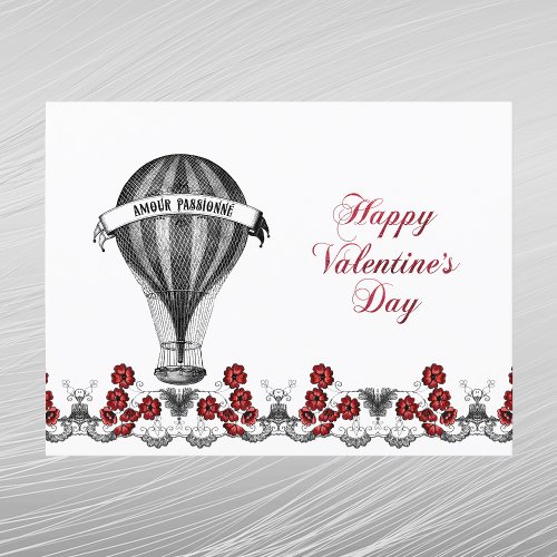 Vintage Red Hot Air Balloon Valentine Holiday Postcard