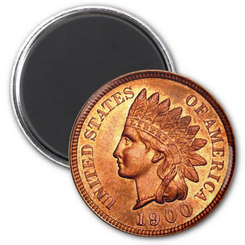 Vintage Red Indian Head Penny 1 Cent 1900 Magnet