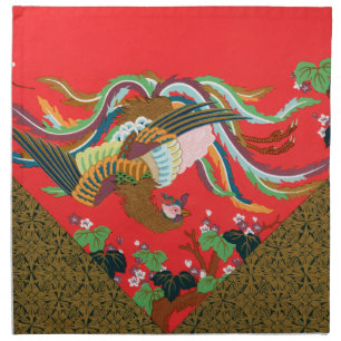 Vintage Red Japanese Phoenix Bird Art G.A. Audsley Cloth Napkin