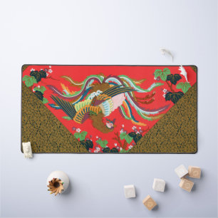 Vintage Red Japanese Phoenix Bird Art G.A. Audsley Desk Mat