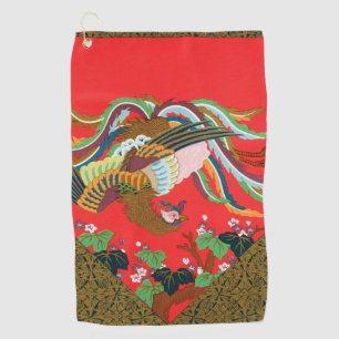 Vintage Red Japanese Phoenix Bird Art G.A. Audsley Golf Towel