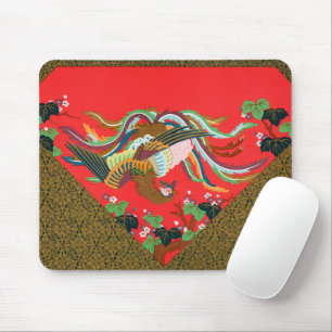 Vintage Red Japanese Phoenix Bird Art G.A. Audsley Mouse Pad