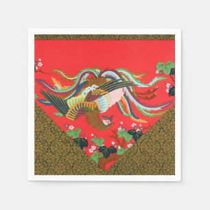 Vintage Red Japanese Phoenix Bird Art G.A. Audsley Napkins
