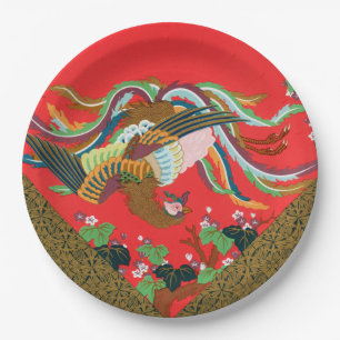 Vintage Red Japanese Phoenix Bird Art G.A. Audsley Paper Plates