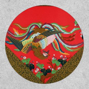 Vintage Red Japanese Phoenix Bird Art G.A. Audsley Patch