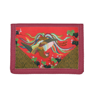 Vintage Red Japanese Phoenix Bird Art G.A. Audsley Tri-fold Wallet