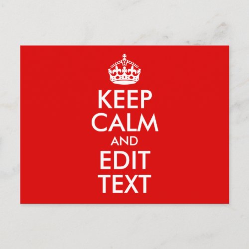 Vintage Red Keep Calm and Edit Text Postcard