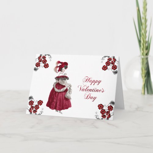 Vintage Red Lady Floral Elegant Valentine Holiday Card