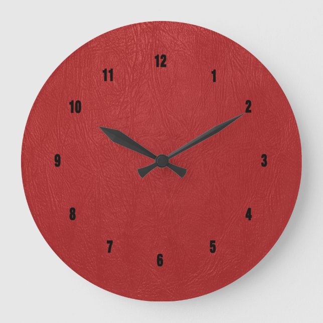 Vintage Red Leather Print Large Clock (Front)