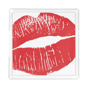 Vintage Red Lips Print Illustration Acrylic Tray
