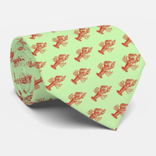 Vintage Red Lobster #1 Drawing Celery Green BG Neck Tie