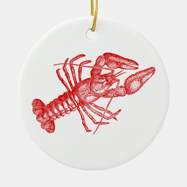 Vintage Red Lobster #1 Drawing Ceramic Ornament (Front)