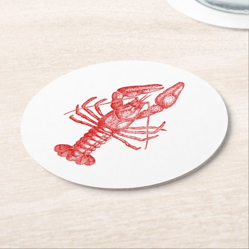 Vintage Red Lobster 1 Drawing Round Paper Coaster