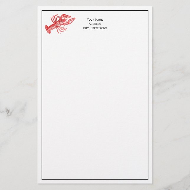 Vintage Red Lobster #1 Drawing Stationery (Front)