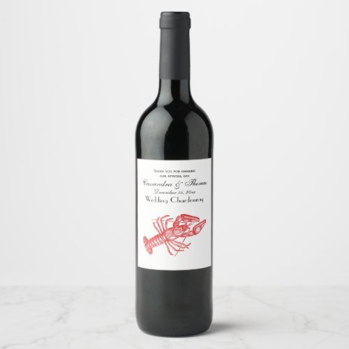 Vintage Red Lobster 1 Drawing Wine Label