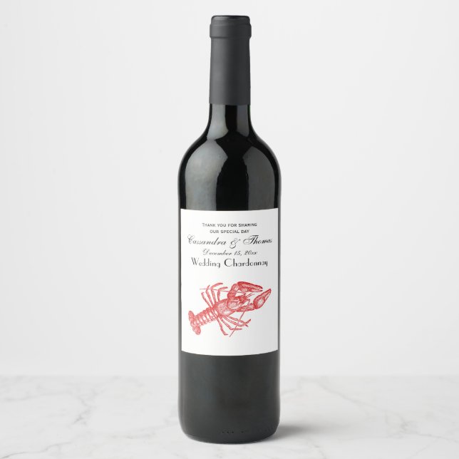 Vintage Red Lobster #1 Drawing Wine Label (Front)