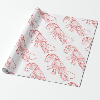 Vintage red  lobster - watercolor wrapping paper