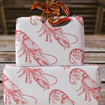 Vintage Red  Lobster - Watercolor Wrapping Paper by almawad at Zazzle