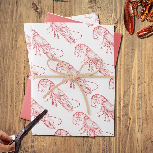 Vintage red  lobster _ watercolor  wrapping paper sheets