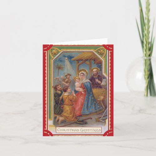 Vintage Red Madonna And Child Religious Christmas Holiday Card