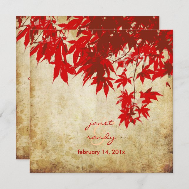 Vintage Red Maple Leaves/fall invitations (Front/Back)