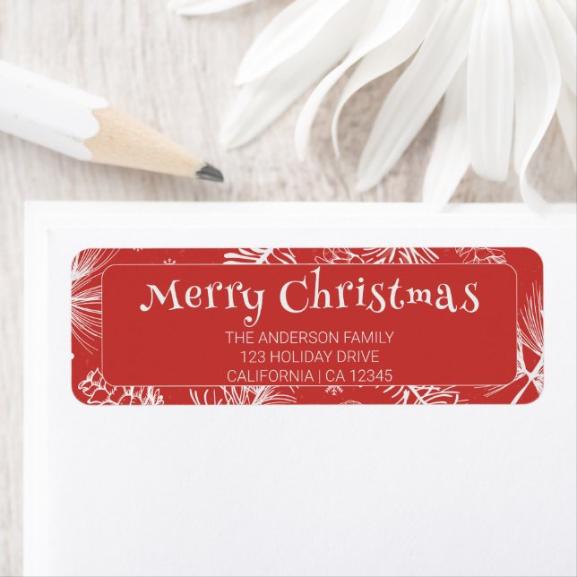 Vintage Red Merry Christmas Line Art Holiday   Label (Insitu)