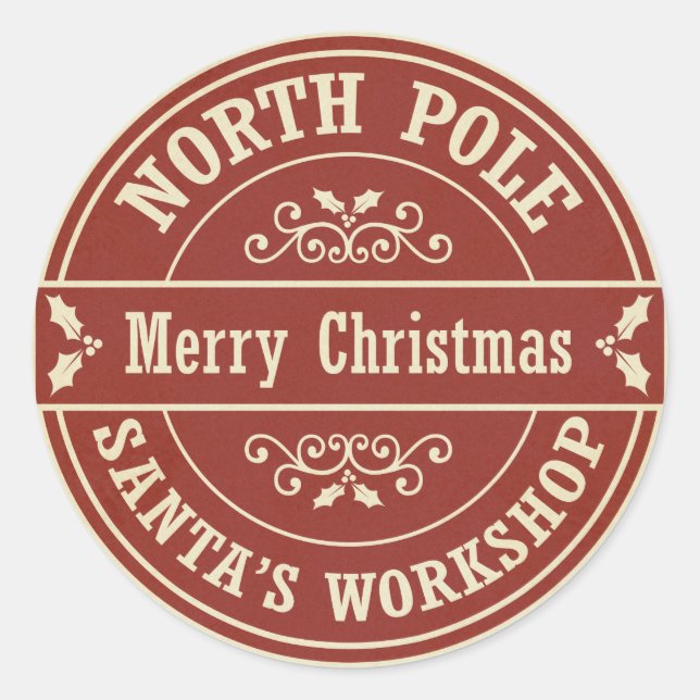 Vintage red Merry Christmas North Pole sticker (Front)