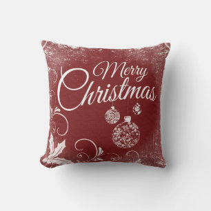 Vintage Red Merry Christmas Ornament Throw Pillow