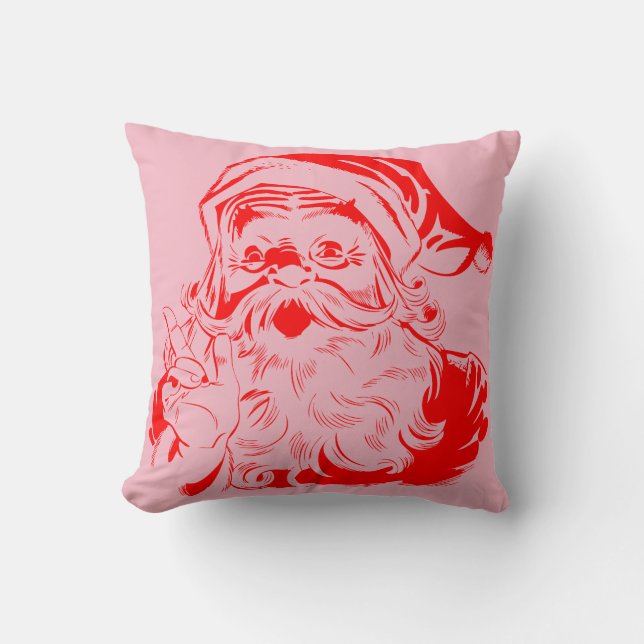 Vintage Red Merry Christmas Santa Claus Throw Pillow (Front)