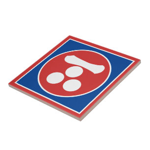 Vintage Red Mori Japan Samurai Mon Oriental Art Ceramic Tile