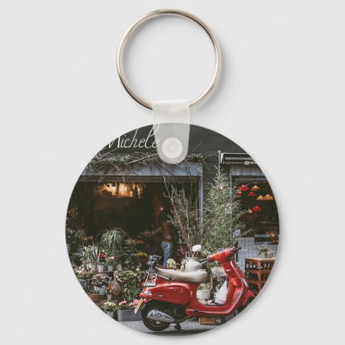 Vintage Red Motor Scooter  Keychain