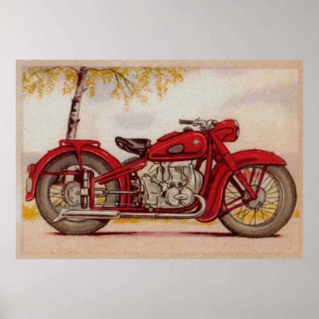 Vintage Red Motorcycle Print (Front)