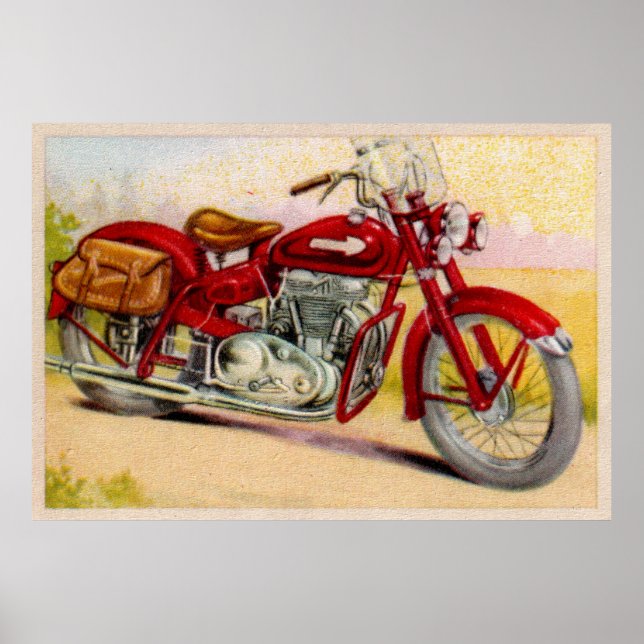 Vintage Red Motorcycle Print (Front)