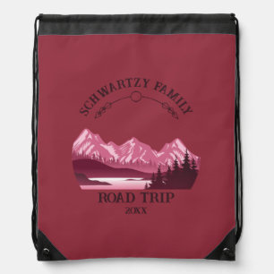 Vintage Red Mountain Lake Sunset Drawstring Bag