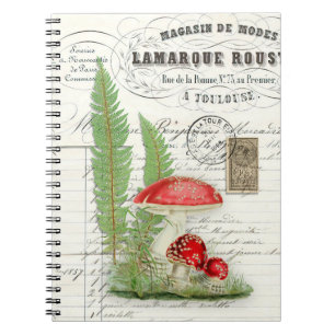 Vintage Red Mushroom Fern Spiral Journal Notebook