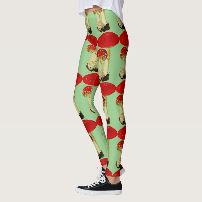 Vintage Red Mushrooms Leggings (Left)